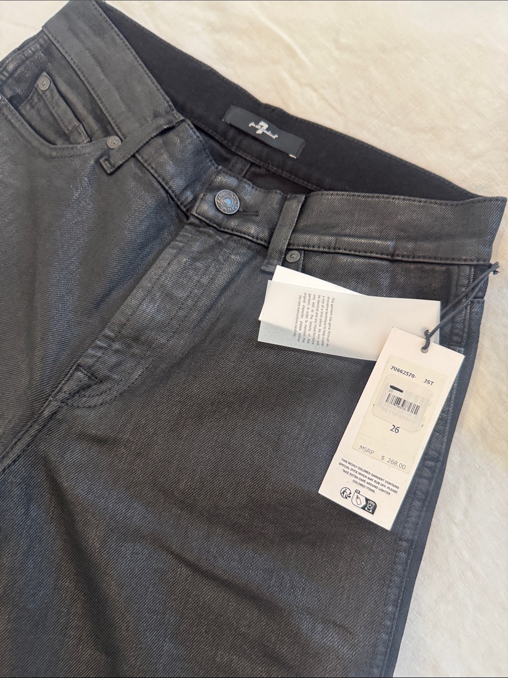 7 For All Mankind Waxed Black Slim Straight Jeans